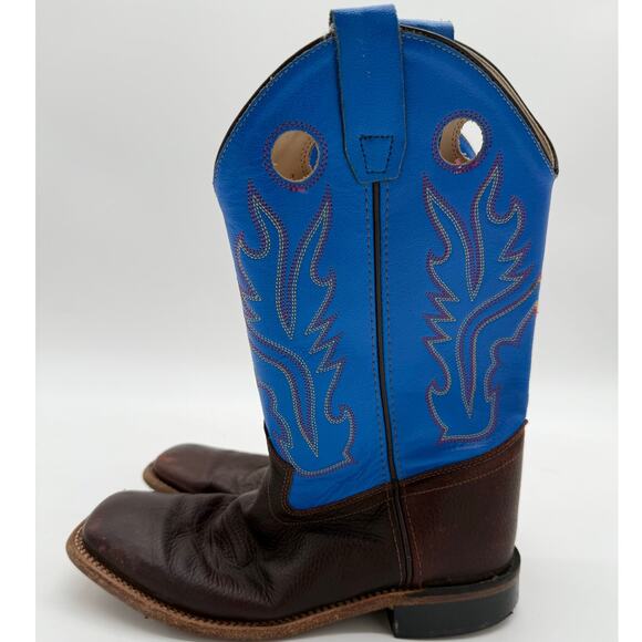 Old West Youth Western Leather Blue Brown Cowboy Boots BSY1840 size 5.5 - Picture 1 of 4